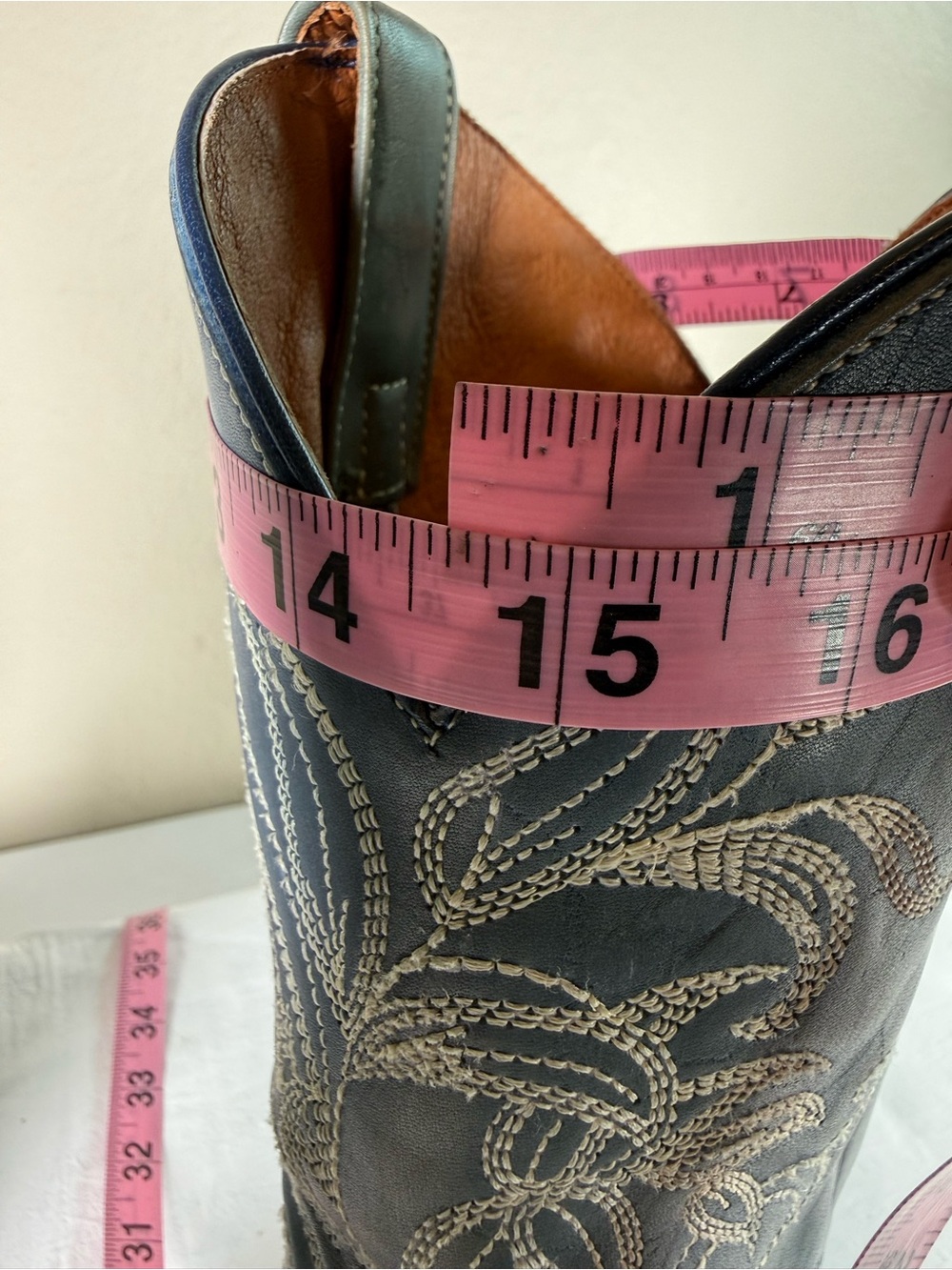 Dan Post Nora Blue Leaf Stitch Leather Western Cowboy Distressed Boots Size 8 - Picture 12 of 16